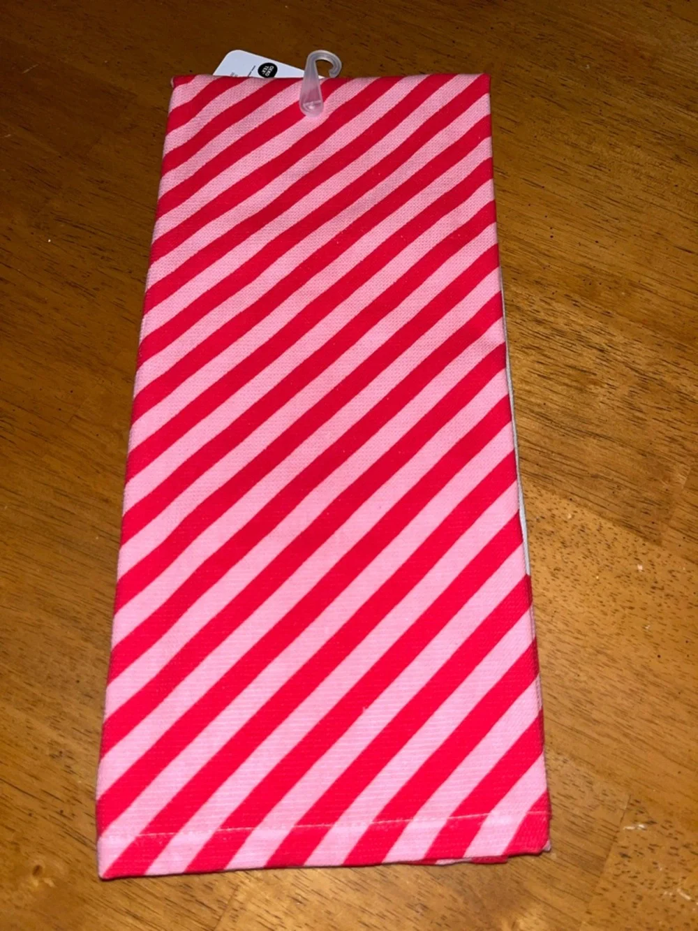 December Home Love Peace Joy Striped Pink Red Stripe 100% Cotton Kitchen Towel